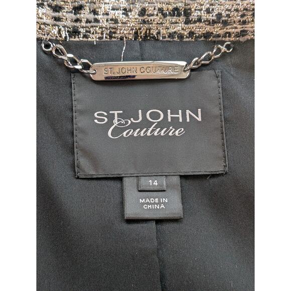 St. John Couture Ultra Light Woven Metallic Yarn Jacket Sz. 14 Rhinestone - Picture 6 of 9